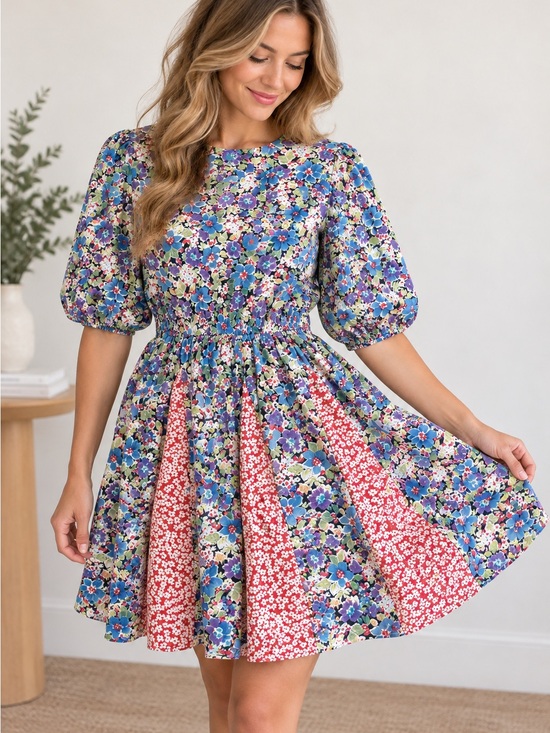 MELLODAY Dresses & Skirts - Melloday Womens Dress X-Small Multicolored Patchwork Floral Boho Cottagecore NWT